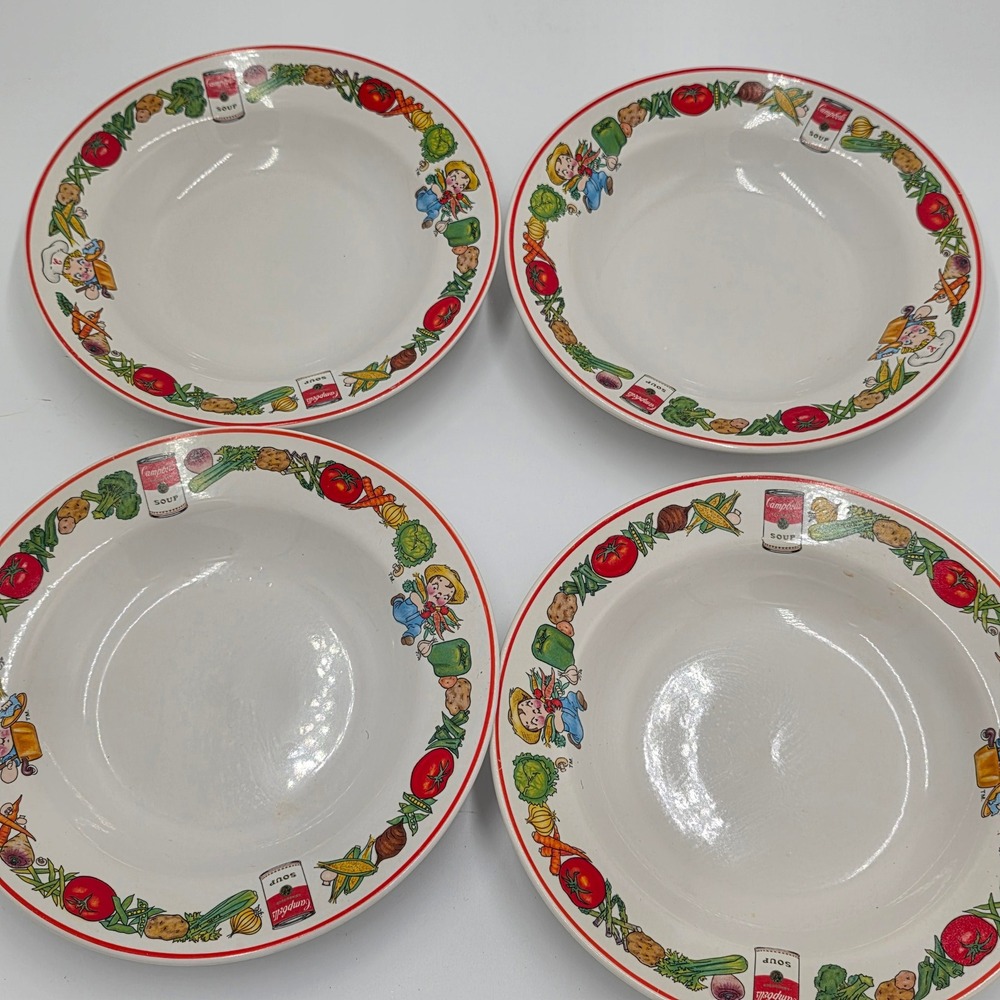 Westwood Campbell Soup Kids 1996 Bowl Set 4 Vegetable Characters Red‎ Rim - Picture 2 of 4